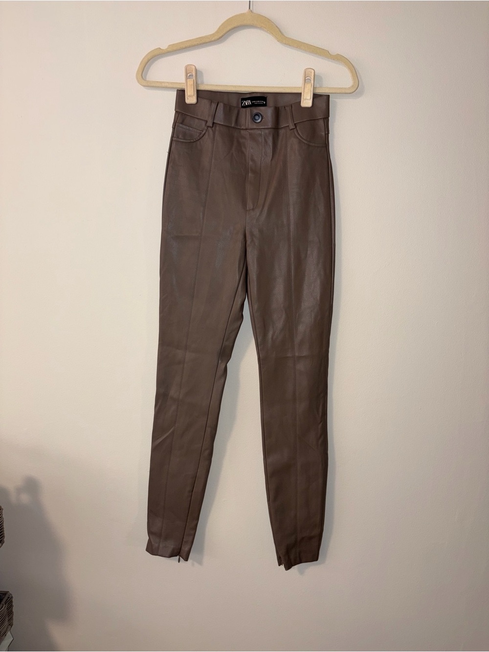 Zara Brown Faux Leather Skinny Pants